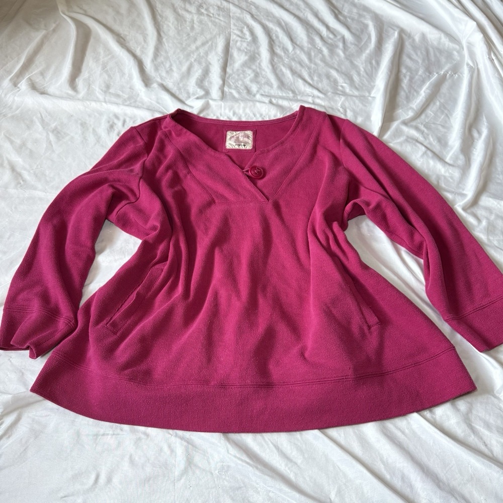 Avenue Pink Knit Pullover Top Womens Plus 22/24 V Neck Long Sleeve